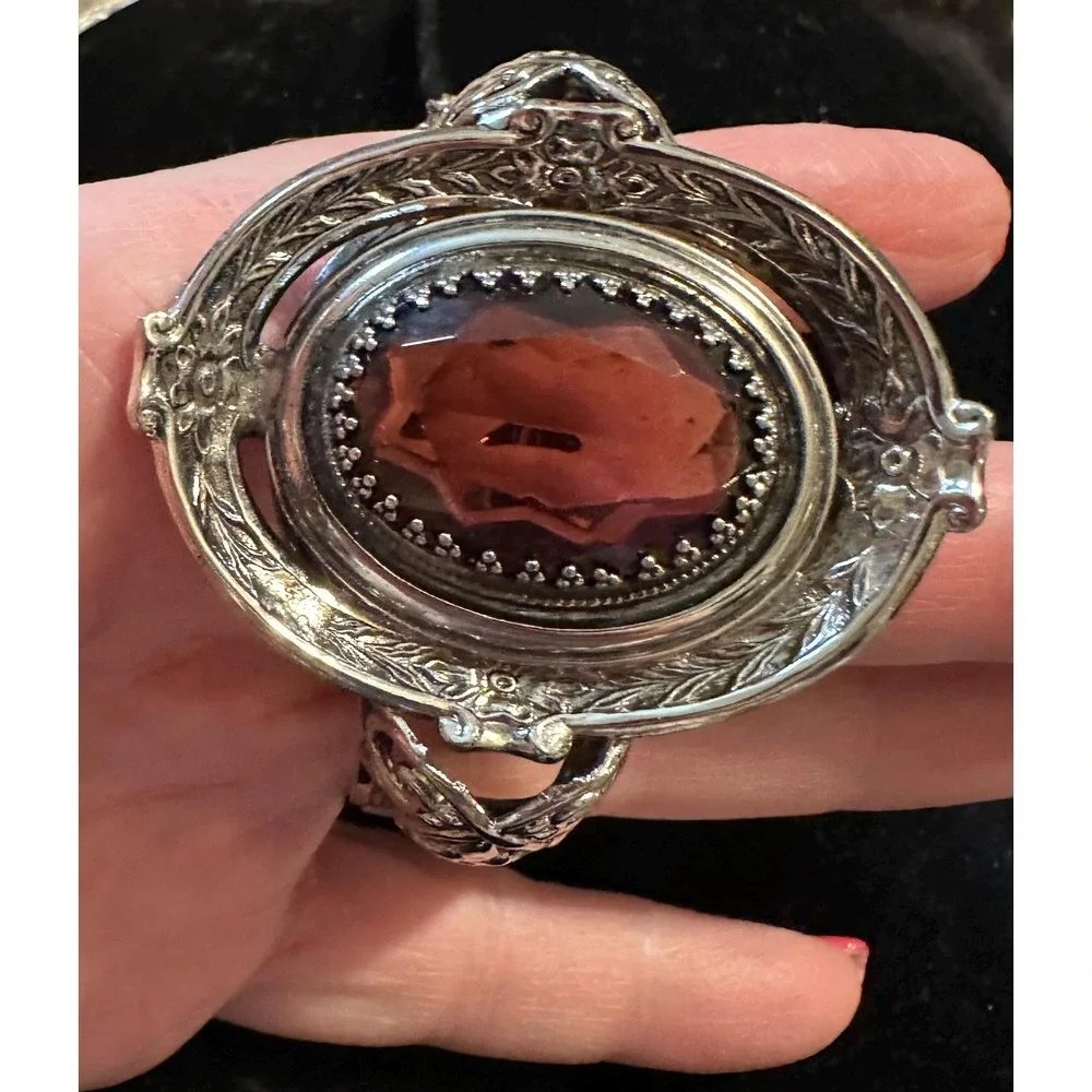 Whiting & Davis Victorian Style Bracelet Silver w/ Purple Glass Stone